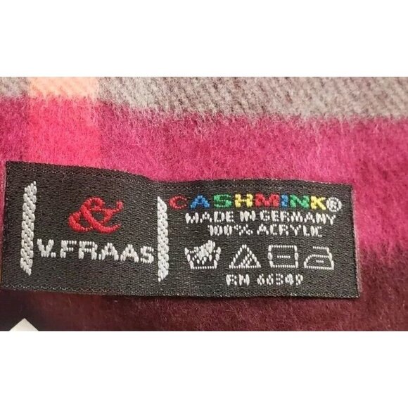 NEW V.FRAAS CASHMINK UNISEX PLAID BURGUNDY PINK SCARF MADE IN GERMANY 72 X 13.5 - Picture 4 of 5